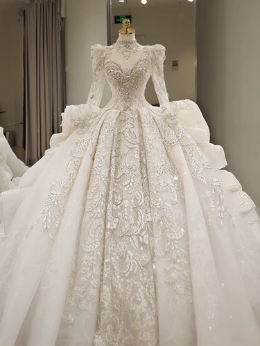 Свадебное платье с длинными рукавами в стиле французского дворца 2025 Новый стиль свадебная тяжелая индустрия