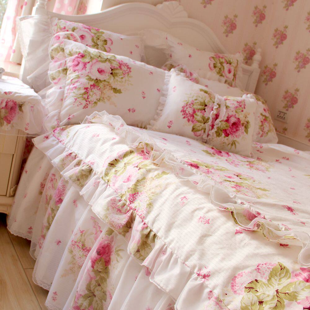 Korean-style pastoral floral and yarn cotton princess three-piece set Korean-style cute bedding bedspread four-piece set 1 8m bed
