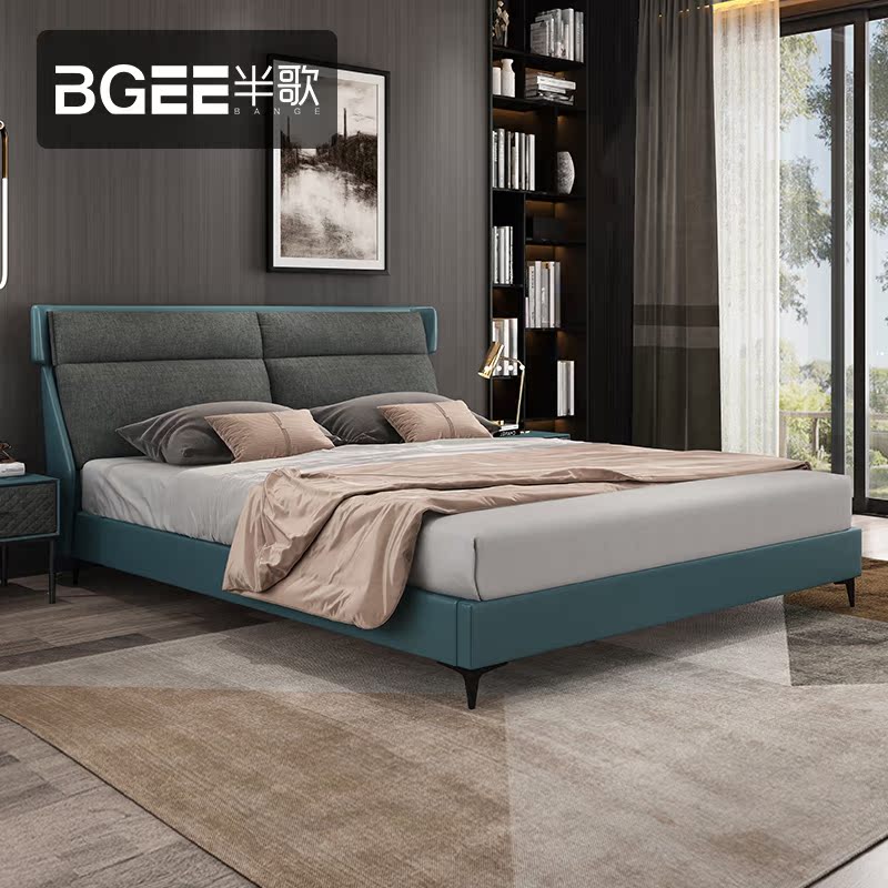 Half-song-style minimalist genuine leather bed Double beds 1 8m Modern minimalist Nordic light lavish bed Wedding Bed Master Bedroom Soft Bed