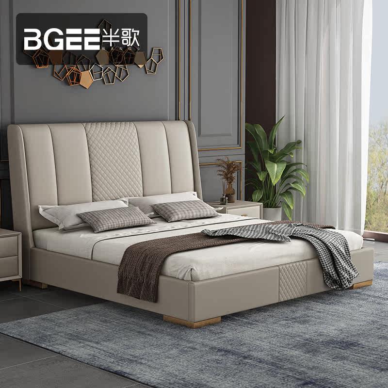 Half-song-style minimalist leather bed Twin Beds 1 8m Light Lavish Bed Wedding Modern Minima Nordic Bed Master Bedroom Soft Bed