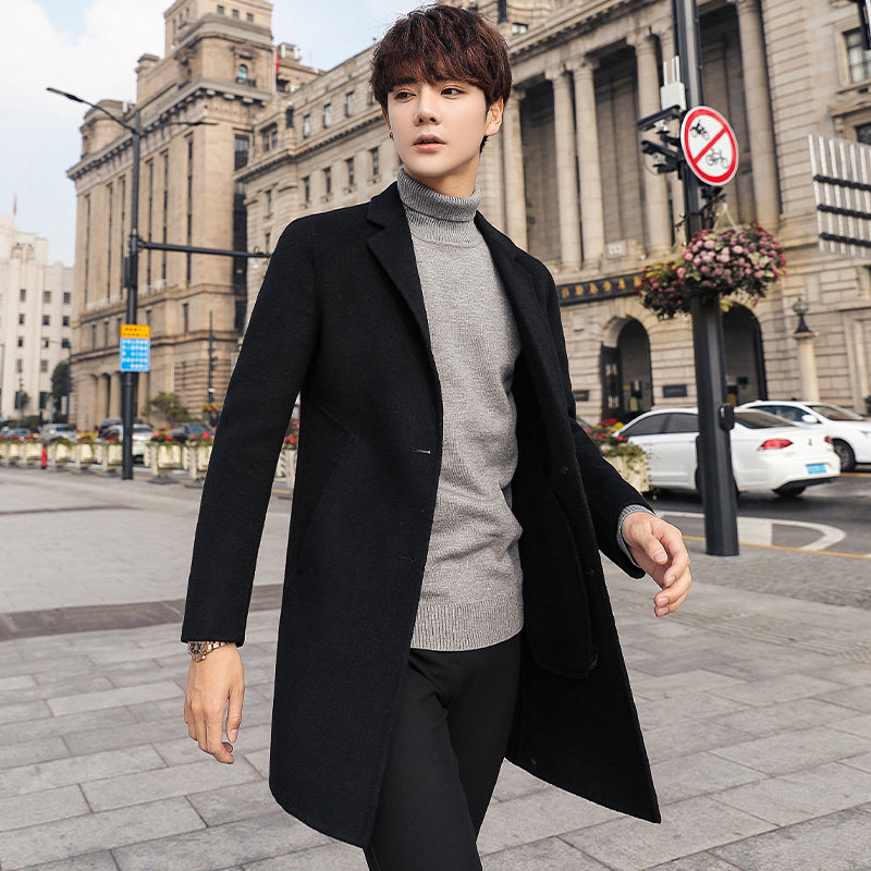 Fall and Winter Double-sided Cashmere Coat Men's Long Edition and Hawdry Down Down Wears Clothes