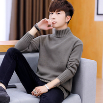 2021 New turtleneck sweater men plus velvet Korean slim sweater trend men Spring and Autumn Cashmere base shirt