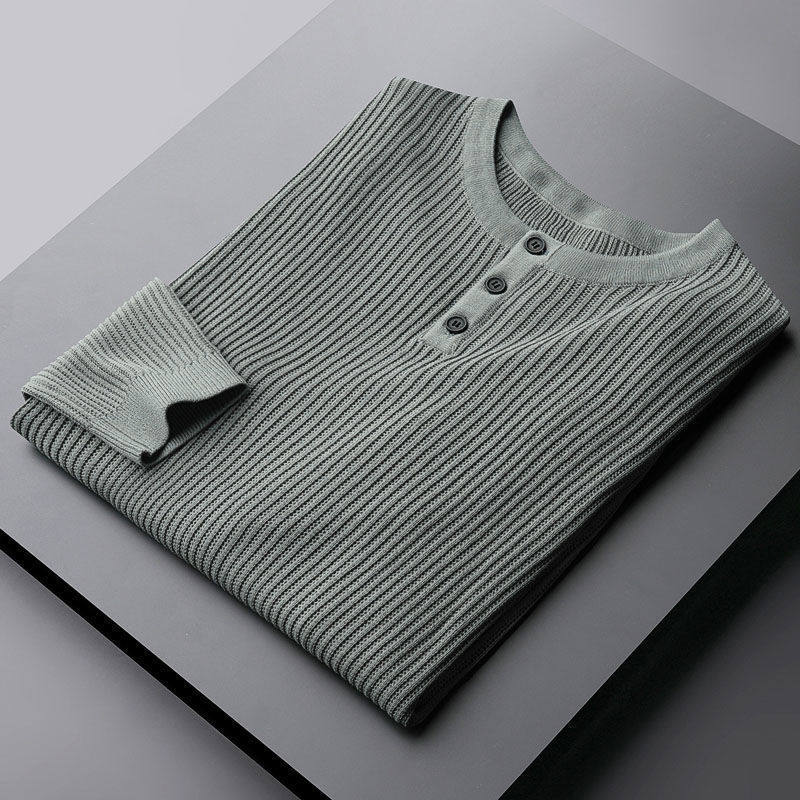 Fall Round Collar Sweater Sweater Male Casual Gentleman Pure Color Inner Lap Slim long sleeve knit da di shan
