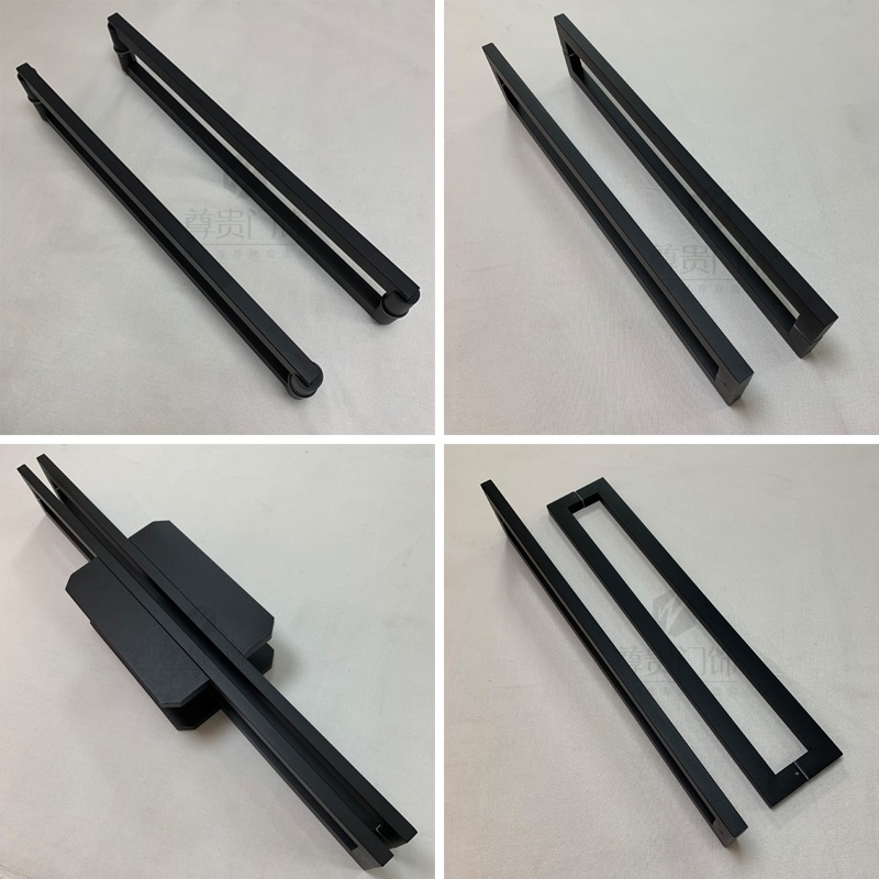 Glass door handle door stainless steel double door hole distance framed door personality installation custom fine sand black spot