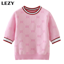 Lizi 2021 new short letter pullover sweater top retro short sleeve t-shirt women thin sweater