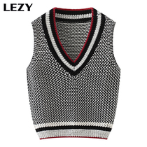 Lizi LEZY knit sweater vest Womens Year coat Joker V neck loose retro sleeveless top womens sweater vest