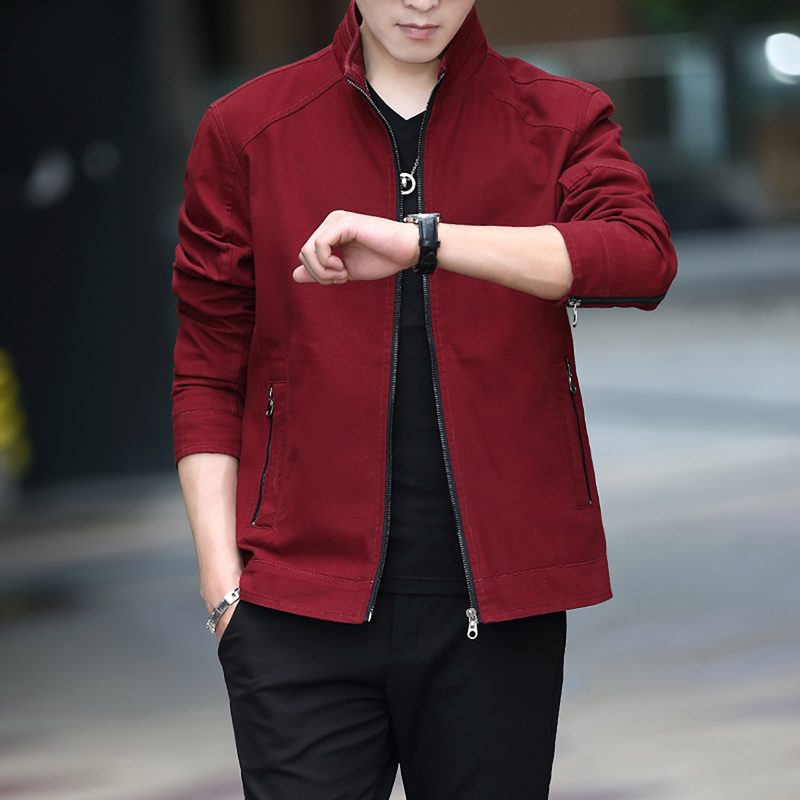 Red Jacket for Men in Their Zodiac Year, Middle-Aged Father's Jacket, Pure Cotton, Trendy Casual Versatile Top for 40-Year-Olds, Fleece-Lined Men's Clothing