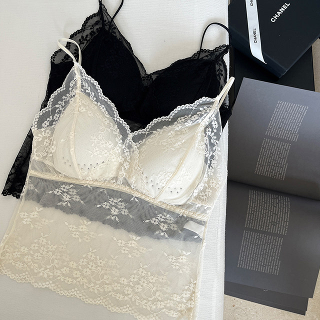 Customized by Ruoyu, purely layered water-soluble lace suspender with bra inner wear sexy base mid-length underwear