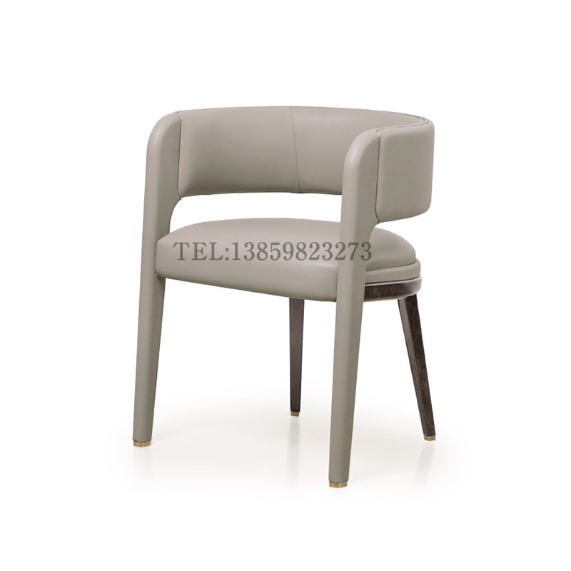 Post-modern light luxury leather art leisure chair model room office reception negotiation chair hotel restaurant solid wood dining chair