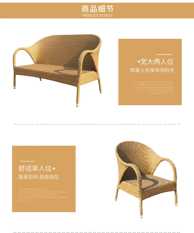 Teng hẻo lánh ngoài trời sofa vườn mây mây bàn cà phê kết hợp ban giải trí phù hợp sofa patio ngoài trời - Ghế sô pha