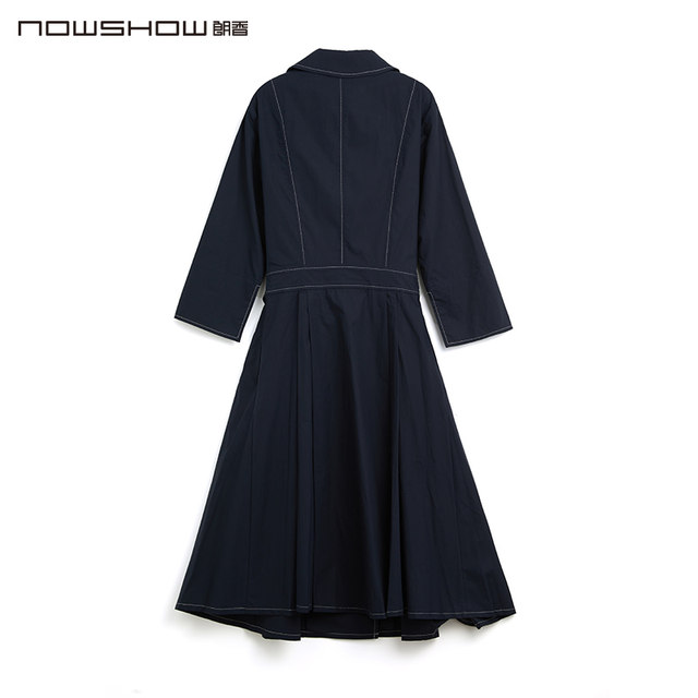 NOWSHOW Langxiang ດູໃບໄມ້ລົ່ນໃຫມ່ navy blue topstitch dress 213091