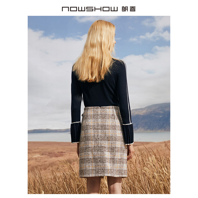 NOWSHOW Langxiang ຄໍເຕົ້າໄຂ່ທີ່ເກົາຫຼີໃຫມ່ contrast edge ruffle sleeve sweater ສໍາລັບແມ່ຍິງ 93068