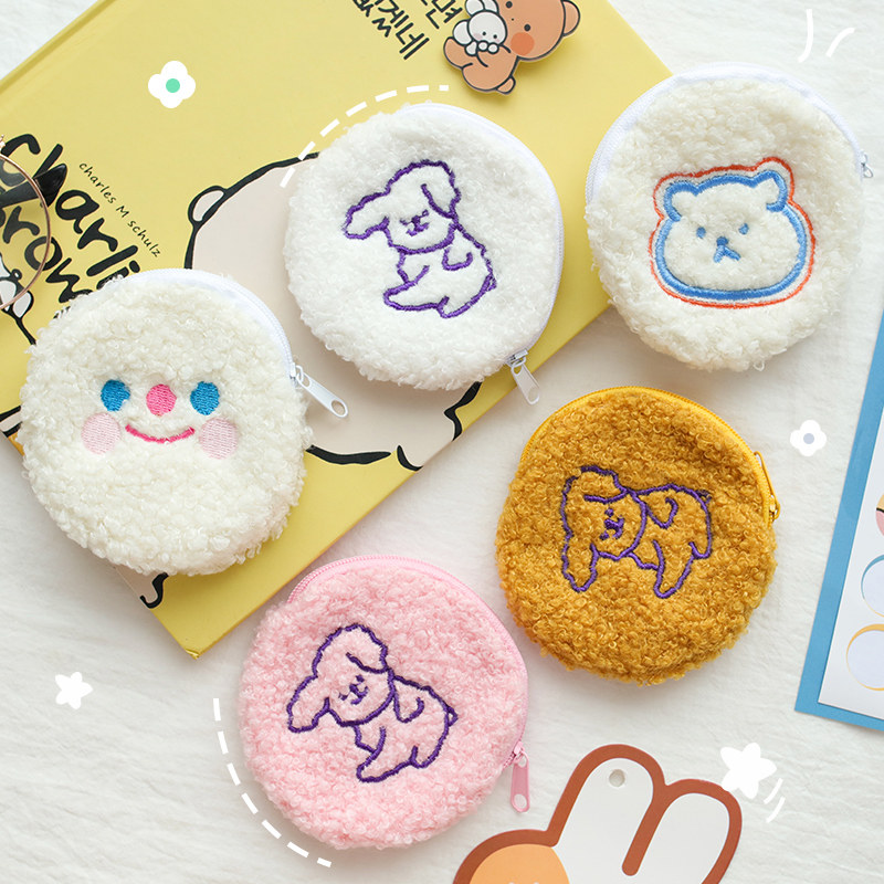 South Korea Ins Cute Cartoon Embroidered Zero Wallet Small Wallet Woman Mini Coin Bag Round Hand Grab Online Red Student