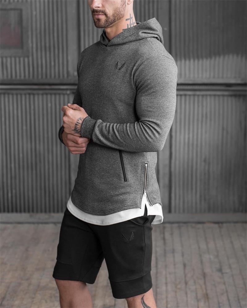gym muscle shirt brothers autumn running training fitness sports hooded sweatshirt men's jacket thin pullover long sleeve slim fit