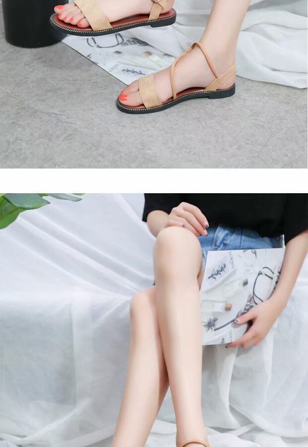 Dép nữ 2018 hè mới phiên bản Hàn Quốc của giày đế thấp đế thấp hoang dã quai ngang sandal nữ đế cao