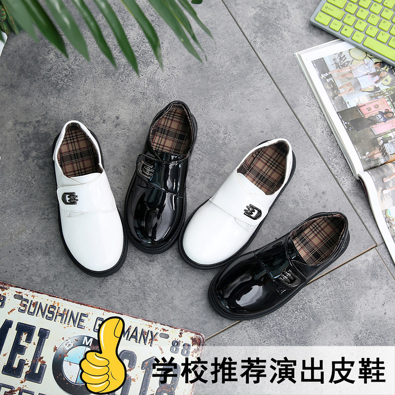 Boy's leather shoes spring and autumn new British girl white shoes children performing shoes small shoes black single shoes soft sole