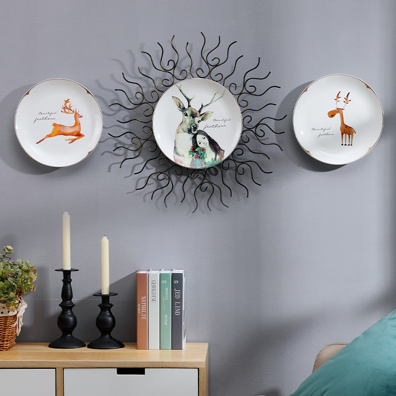 Wall-wall wall wall wall decoration wall wall wall wall decoration ceramic plate creative elk restaurant wall decoration hanging