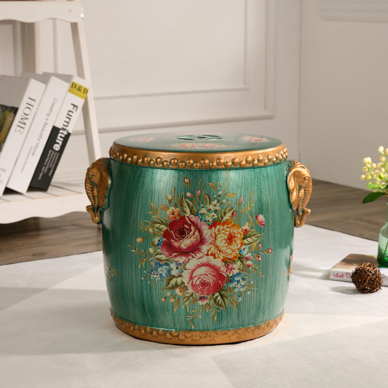 Eurostyle American Ceramic Drum Stool Flower Bird Countryside New Chinese Round Stool Embroidered Stool for Stool Bench Multipurpose stool Living room