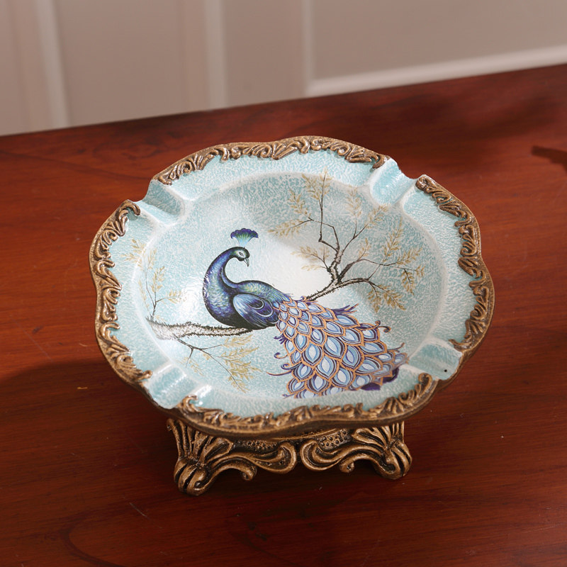 Peacock American Decorative Resin Tobacco Ashtray Tobacco Cylinder Eu Style Retro Creative Living Room Tea Table Home Ornament Swing