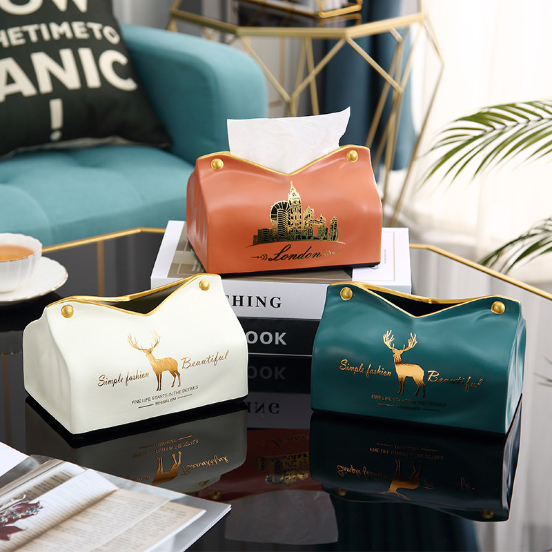 Light luxury American paper towel box ins coffee table ornaments creative ceramic draw paper box dining table napkin paper box home living room
