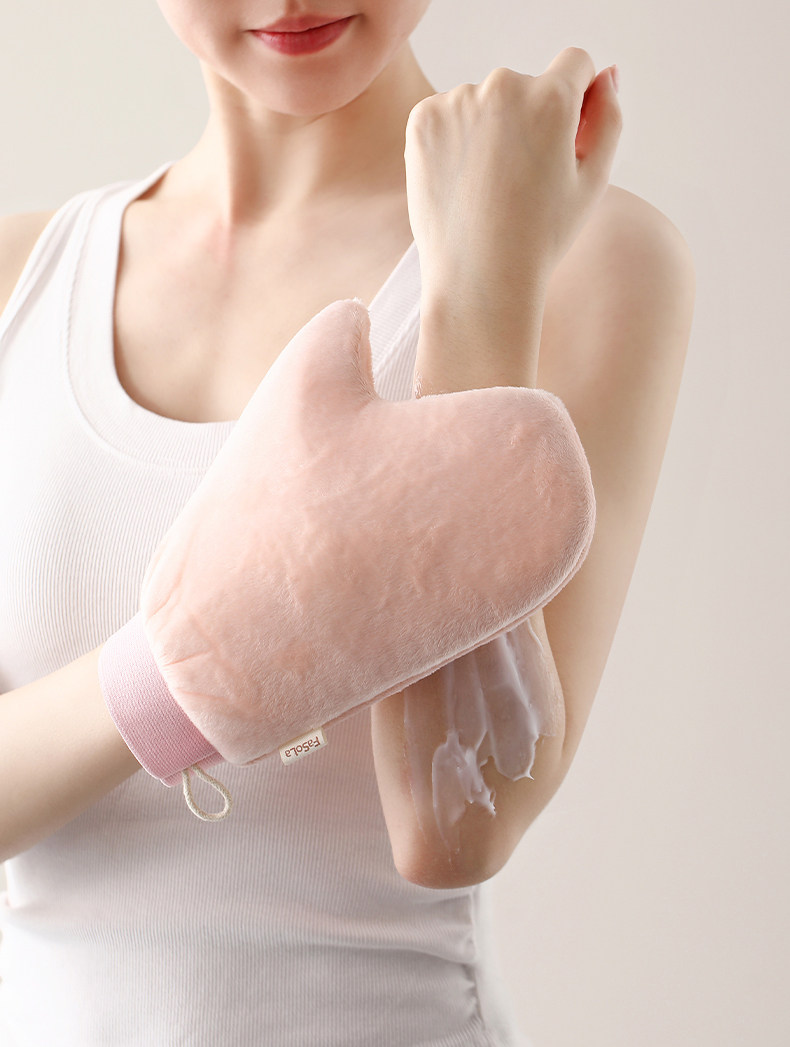 FaSoLa 身体乳手套 米色 1只 快速涂抹 擦精油 植绒擦