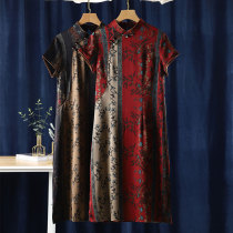 Mother summer dress 2021 New retro modified cheongsam dress middle-aged and elderly Long mulberry silk over knee skirt