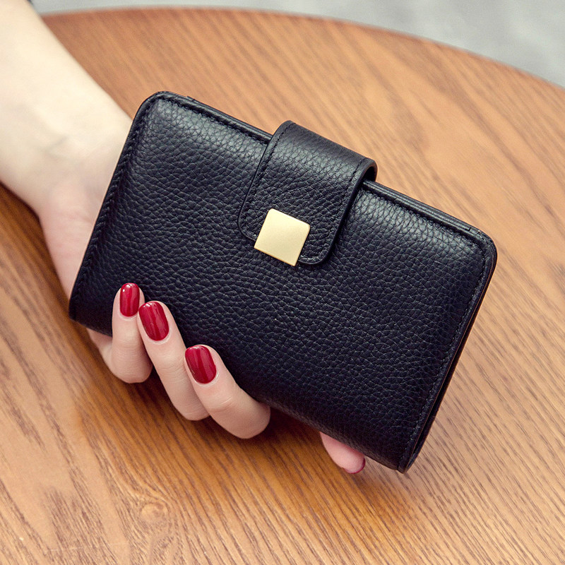 2021 new leather short clip women's tri-fold women's wallet European and American tide folding mini leather wallet