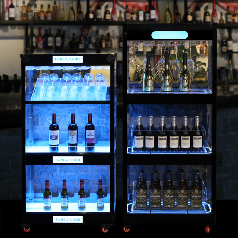 Bar LED luminous wine cabinet night KTV three floor two layer mobile wine frame Champagne red wine display frame