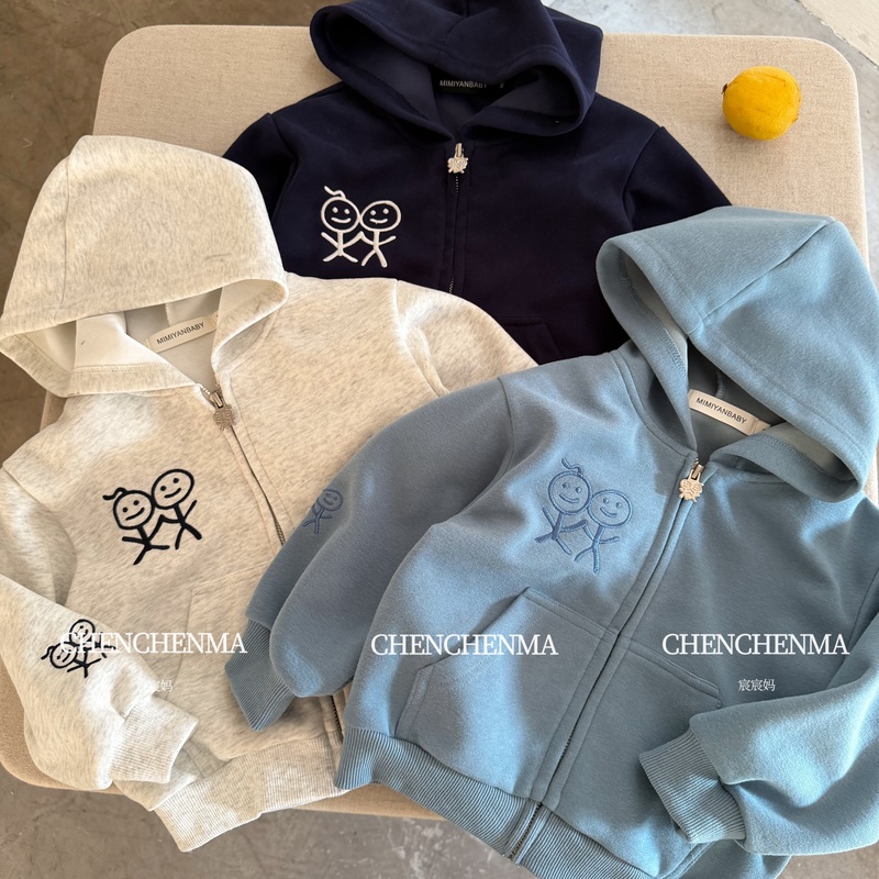 Children's Jacket 26 Autumn Boys' Cartoon Stickman Print Hooded Zipper Sweatshirt Baby Toddler Casual Style Top