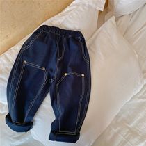 Chen Ma childrens pants 2021 Spring and Autumn new male and female Korean cotton casual pants baby gold buckle trousers tide