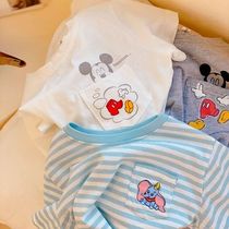 Chen Ma childrens T-shirt 2021 summer new male and female children cartoon mouse pocket short sleeve t baby cotton striped tide shirt