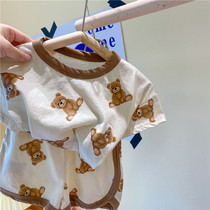 Chen Ma Childrens Set 2021 Summer Boys and Girls Cartoon Bear Cotton T-shirt Shorts Baby Two Piece Home Clothes