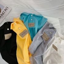 Chen Ma childrens T-shirt 2021 new products in summer boys and girls solid color label Polo shirt baby Korean short sleeved shirt tide