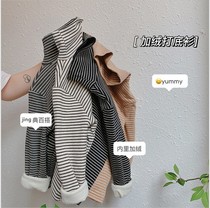 Chen Ma children plus velvet base shirt 2020 new products in autumn and winter for boys and girls striped high collar baby long sleeve t-shirt shirt