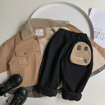 Chen Ma childrens trousers 2020 early winter New products male and female children plus velvet smiling face Haren pants baby casual straight pants tide