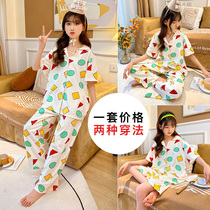 Girl Sleepwear Three Sets Short Sleeve Long Pants Shorts Pure Cotton Thin CUHK Girl girl Princess Home Suits Summer Suit