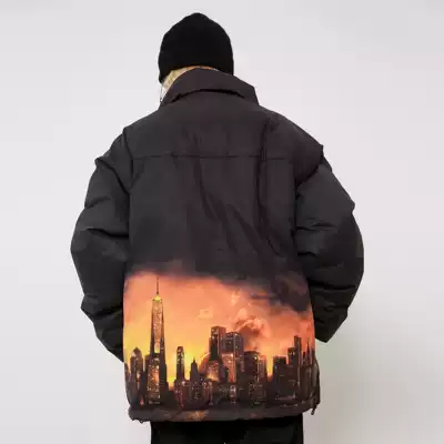 (WUT official store)American high street behind the night sunset cloud printing thick cotton coat tide brand hip-hop jacket