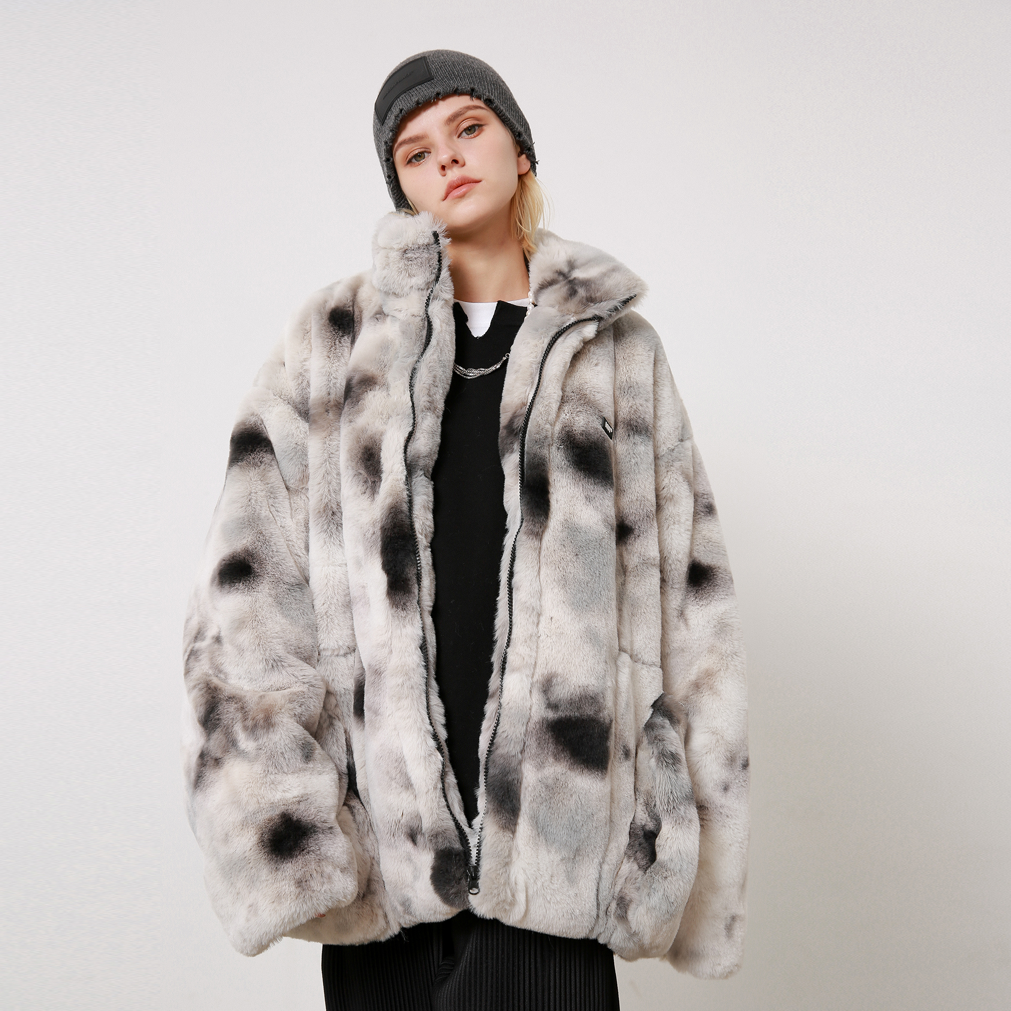 (WUT official shop) Splash Ink-dyed Fleece Cotton Clothing National Tide Card Men and Men Loose High Street Casual Jacket