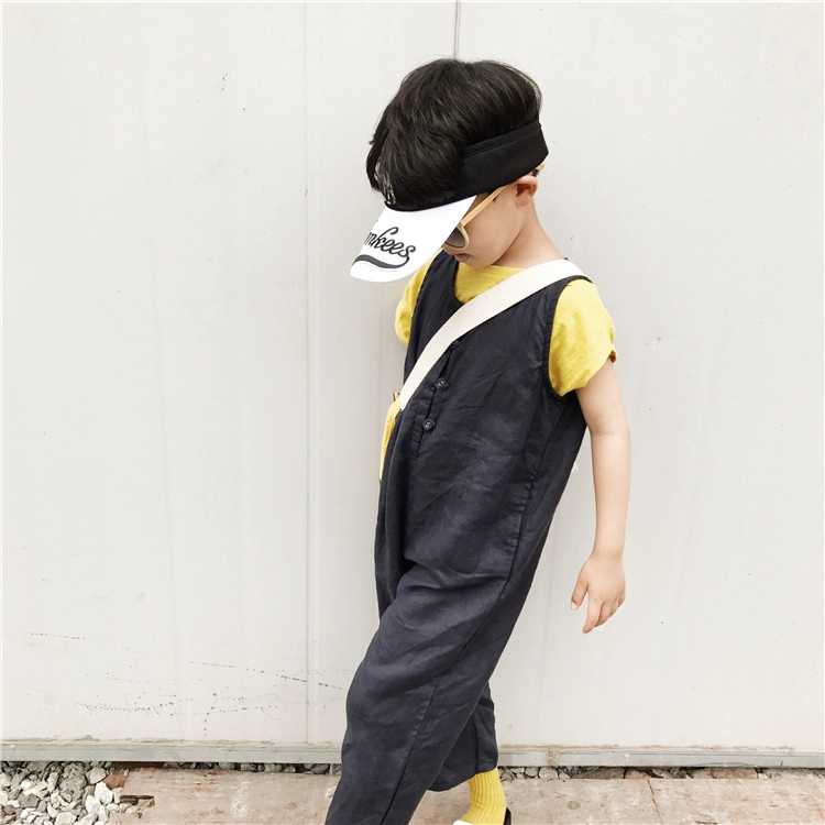 2018 mùa hè chàng trai và cô gái bé trẻ em Hàn Quốc quần áo tùy chỉnh màu rắn linen vest jumpsuit jumpsuit bib quan ao tre em