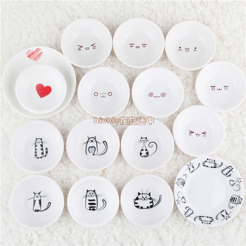 68) hamster golden silk bear food basin very shallow ceramic loving-shaped label cat plus food sub-food snacks bowl