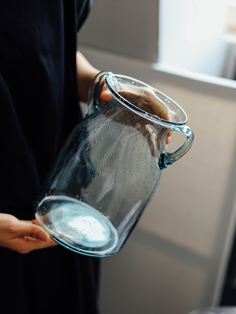 Nordic ins binaural glass vase bubble wide mouth hand-blown transparent flower arrangement water flower planter living room dining table