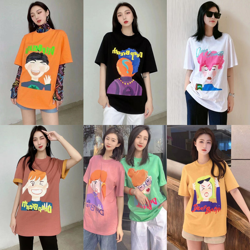 Áo thun nữ cotton dáng rộng in hình chân dung tay ngắn — Màu đen chi tiết 2