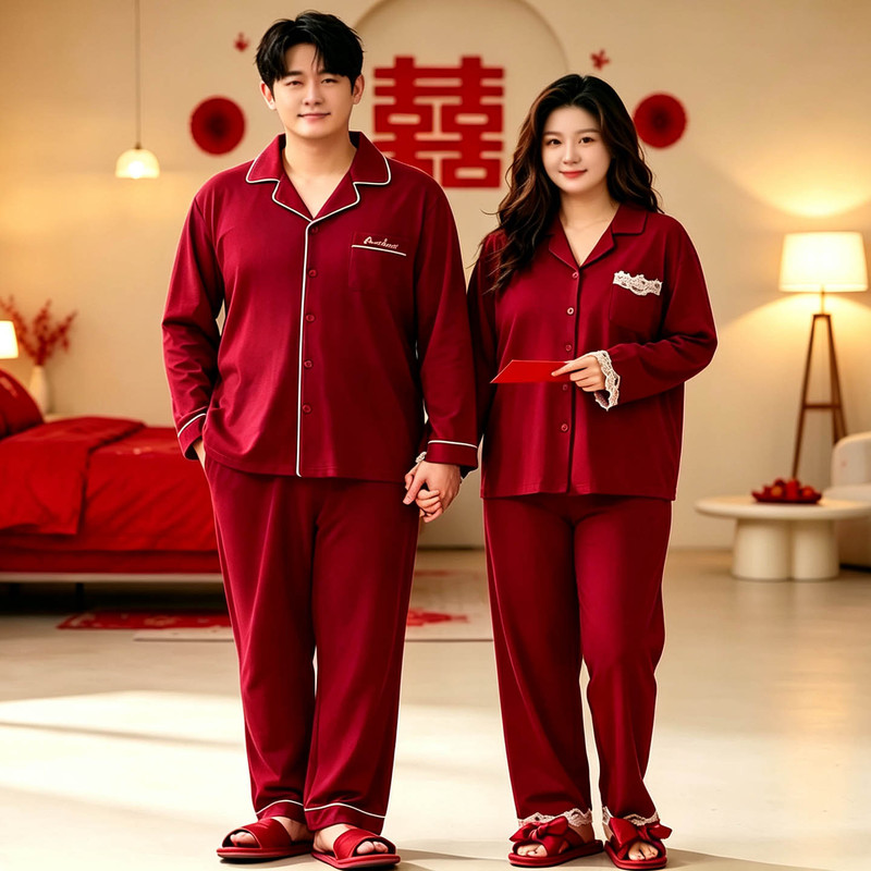 Newlywed Couple Pajamas 150kg Plus Size for Big and Tall Women Spring and Autumn 2026 New Style Men and Women Wedding Loungewear