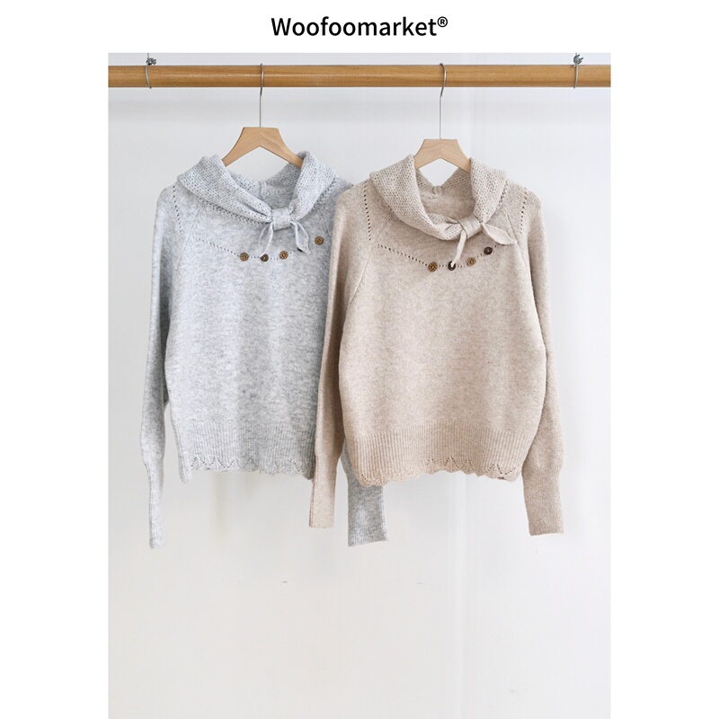 【Hemu Bow Tie】Vintage Lapel Bow Long Sleeve Pullover Sweater for Women Autumn/Winter Awmy786 【Hemu Bow Tie】Vintage Lapel Bow Long Sleeve Pullover Sweater for Women Autumn/Winter Awmy786