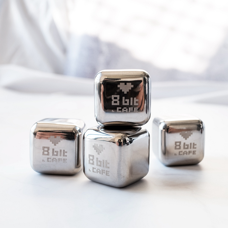 COLD BREW 8 Bit Stainless Steel Ice Cube Hand Pour Ice Drop Cold Brew Cold Brew Coffee Metal Ice Stone 4 Pieces