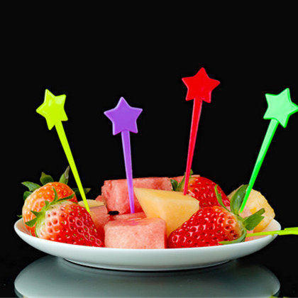 Plastic Colored Fruit Sign Disposable Plastic Stars Fruit Needle Small Fork Cake Snack Delicate Fruit Fork