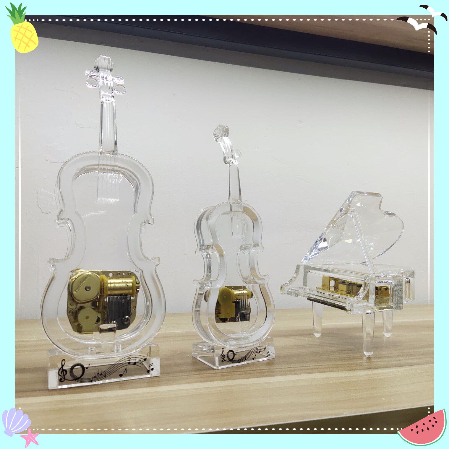 Gift Birthday Gift Valentine's Day Gift Crystal Piano Violin Heart-shaped Music Box Eight Soundbox Home Swing Accessories