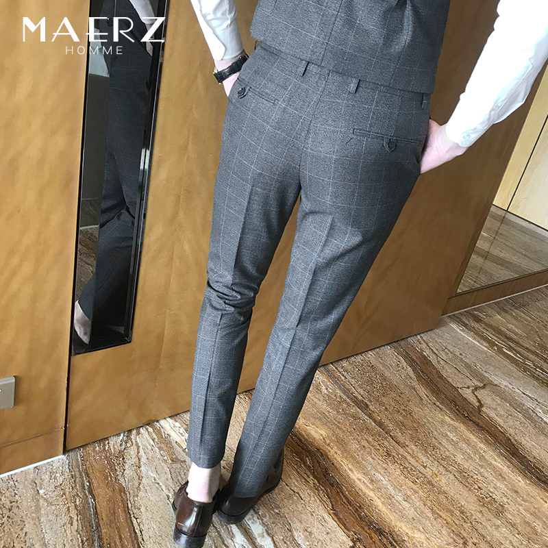 Nam giới kinh doanh quần Formal Thu Anh sọc ca rô Tây quần kinh doanh quần Casual Pants Suits quần Slim quần Suit Slim Suit quần.