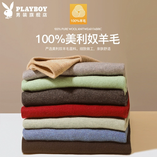 Playboy, зимний свитер, удерживающая тепло футболка, мужской шерстяной лонгслив, оверсайз, круглый воротник