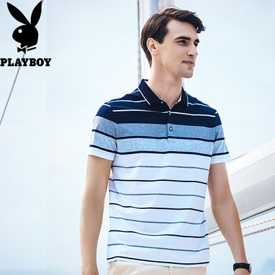 Playboy ngắn tay polo quần áo của nam giới thời trang sọc mùa hè mới băng lụa breathable kinh doanh lỏng t- shirt áo thun polo Polo